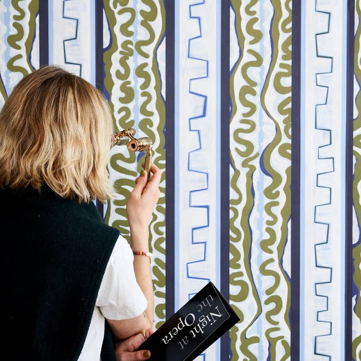 Backdrop - Wholesale Wallpaper - NIGHT AT THE OPERA - DEEP BLUE & OLIVE