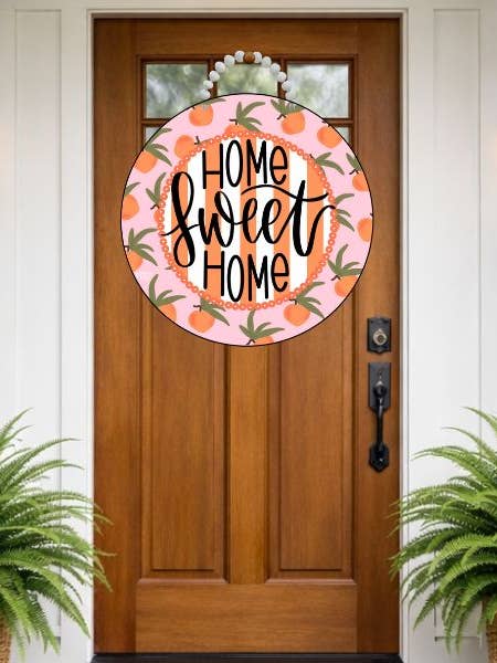 Home Sweet Home Peach Door Hanger for wholesale by Pocketful of Posies