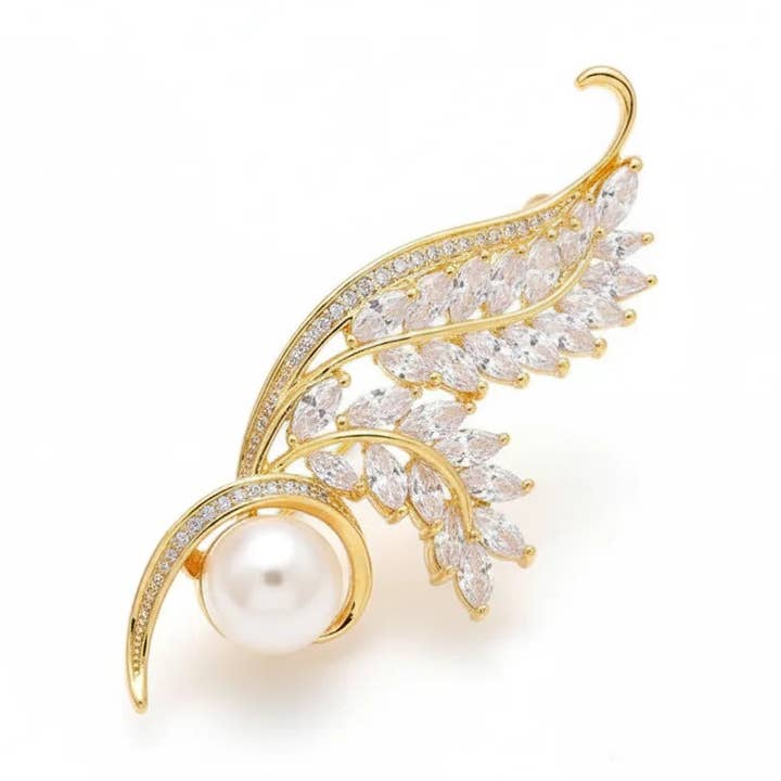 Natuurlijke Parel Zirkoon Tarwe Broche voor wholesale door Angel Barocco