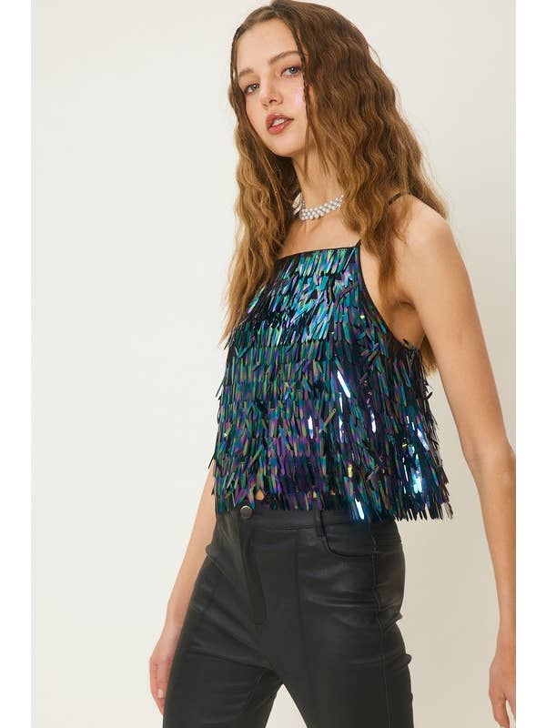 idem ditto - Vente Caraco – femme - CAMISOLE À SEQUINS TEXTURÉS ÉTINCELANTS AVEC DOS CROISÉ8