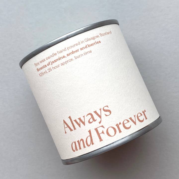 Lovat Press - Wholesale Travel Candles - Always and Forever wedding day soy wax candle tin1