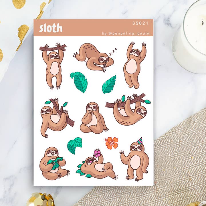 Sloth - Sticker Sheet for wholesale by Penpaling Paula
