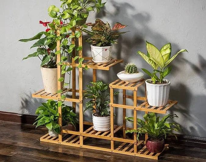 everythingbamboo – Großhandel Blumentopfständer – Pflanzgefäß aus Bambusholz für den Garten, Blumentöpfe, Standregal für drinnen und draußen4