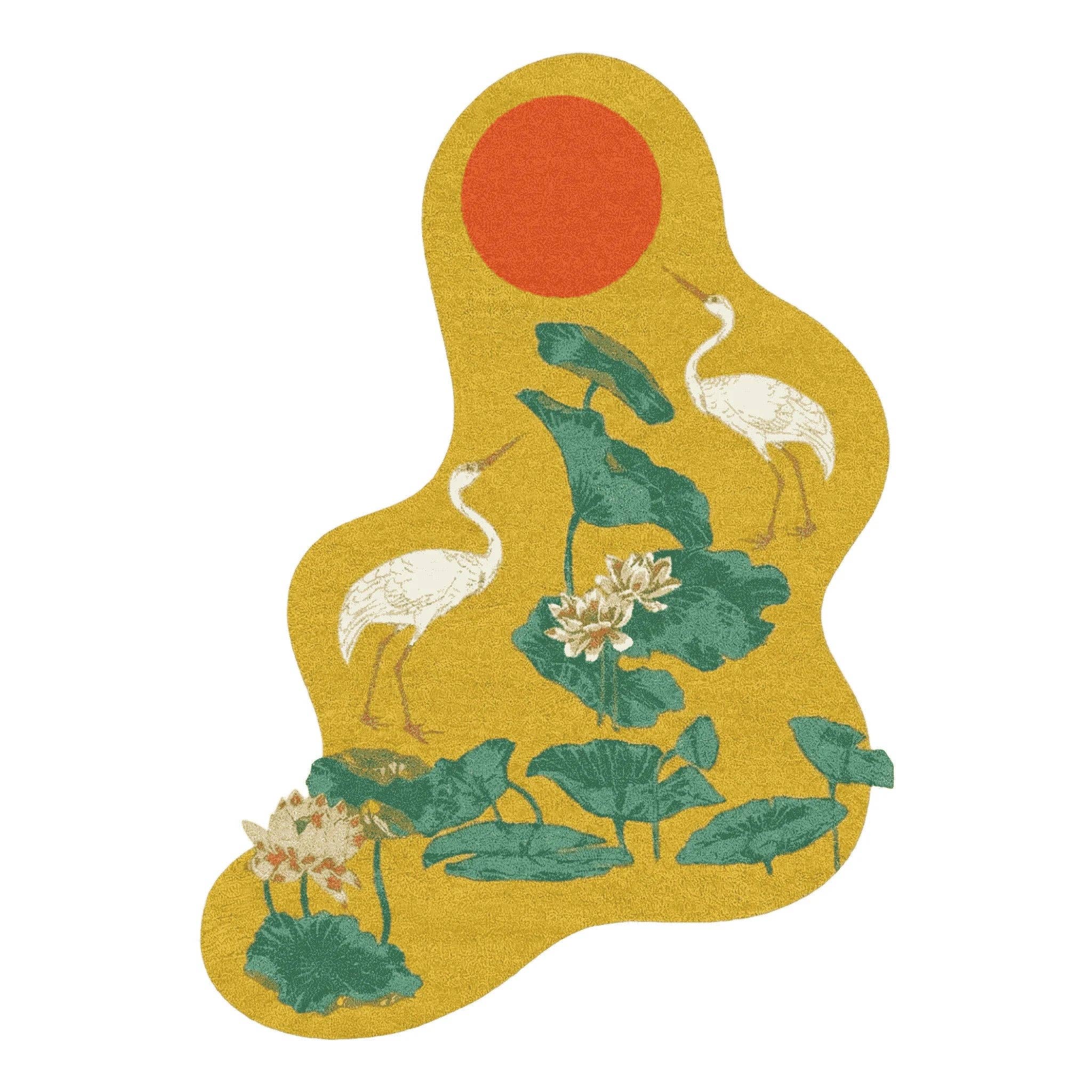 Maia Homes - Wholesale Area Rug - Cranes and Lotus in a Sunny Pond Hand Tufted Rug1