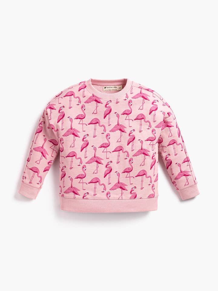 French Terry Sportieve Sweater_Roze Flamingo's voor wholesale door Monica + Andy