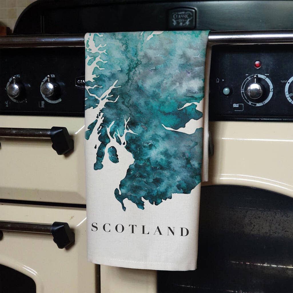 EJayDesign - Wholesale Tea Towel - Scotland Watercolour Map Organic Cotton Tea Towel2