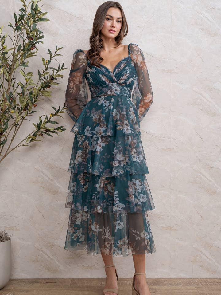 Rosemore Couture - Wholesale Dress - Women's - FLORAL PRINT PLEATED MIDI DRESS 9