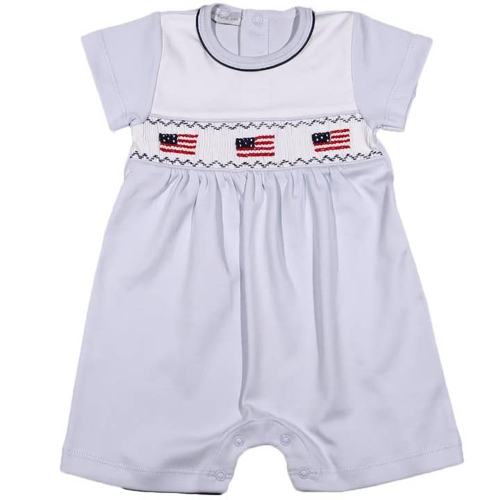 USB-233 V.S. VLAGGEN HANDGESMOKTE PIMA ROMPER ROMPERBLAUW/WIT voor wholesale door Hug Me First