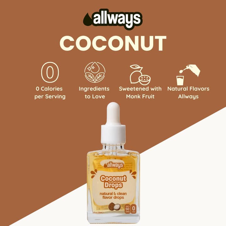 Allways Drops - Wholesale Flavoured syrup - Coconut Water Drops, Natural Flavor, 1 oz, 50 Servings3