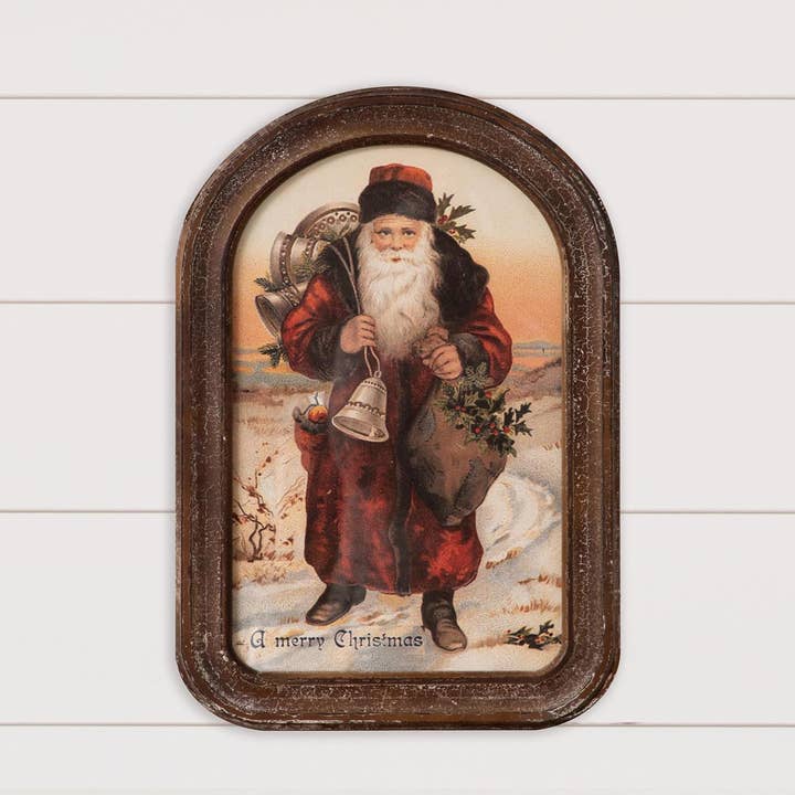 Arched Wood Framed Santa Print (PC) for wholesale by Audrey's Home & Gift