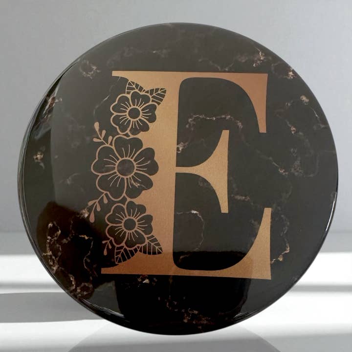 Monogram Mirror "E" - 3" Round for wholesale by Monumental Prints & Pins
