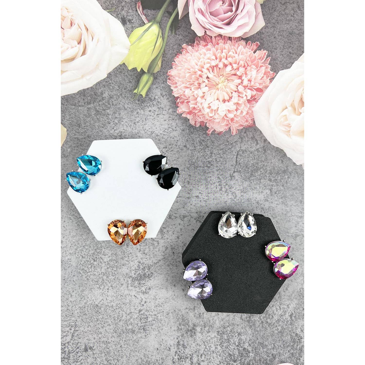 JHP Collection - Wholesale Stud/Post Earrings - TEAR DROP CRYSTAL OVAL STUD EARRING2