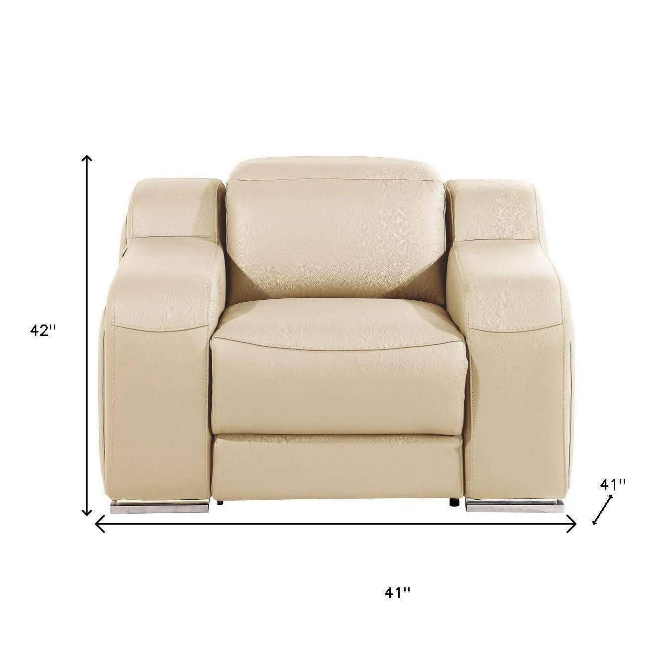 HomeRoots - Wholesale Chair - 41" Beige Italian Leather Wall Hugger Recliner With USB2