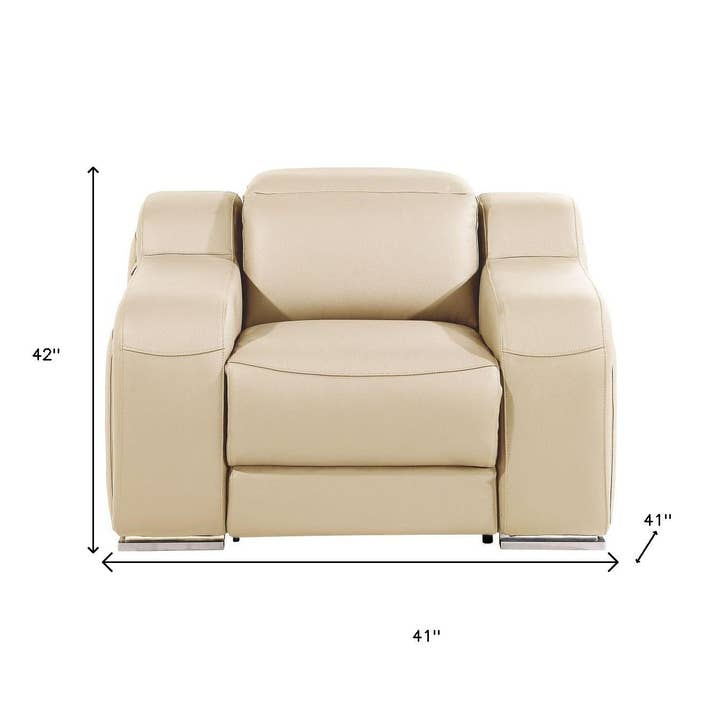 HomeRoots - Wholesale Chair - 41" Beige Italian Leather Wall Hugger Recliner With USB2