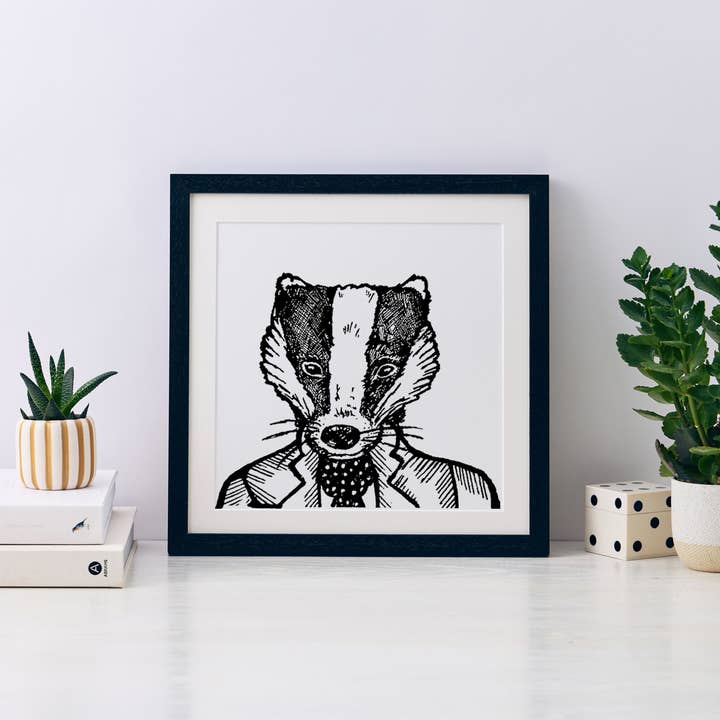 Hector Badger Mini Art Print for wholesale by Wild Things