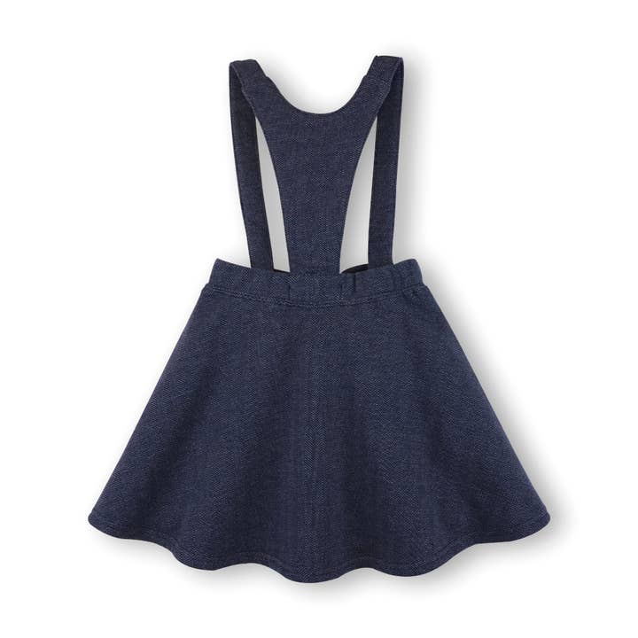 Navy Herringbone Fleece Bow Front Suspender Skirt - Baby for wholesale on Faire