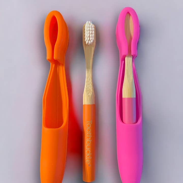 Toothbuckle – wholesale Oral care set – Kids Pink Funshine & Orange Citrus Burst | Bamboo Toothbrush & Cover Set Bundles
