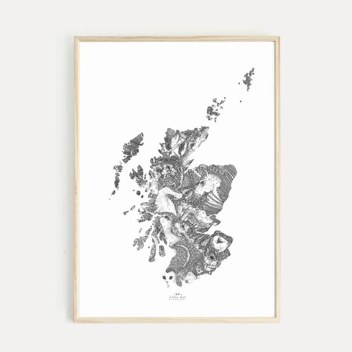 Impresión A3 de Bonnie Beasts O' Scotland (mapa) para venta al por mayor de Little Dot Creations