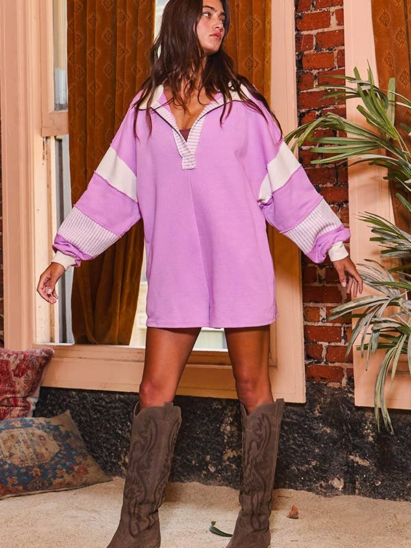 BUCKETLIST INC - Wholesale Romper - Women's - R5507 French Terry Color-block Collared Loose Fit Romper19