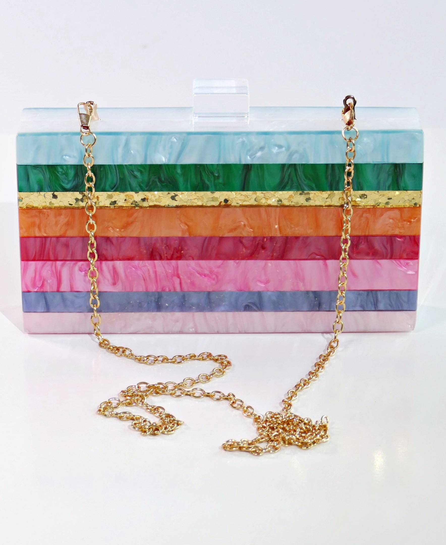 Milanblocks LLC – Großhandel Clutch – Damen – Träumende Regenbogenstreifen Damen Acryl Box Clutch2