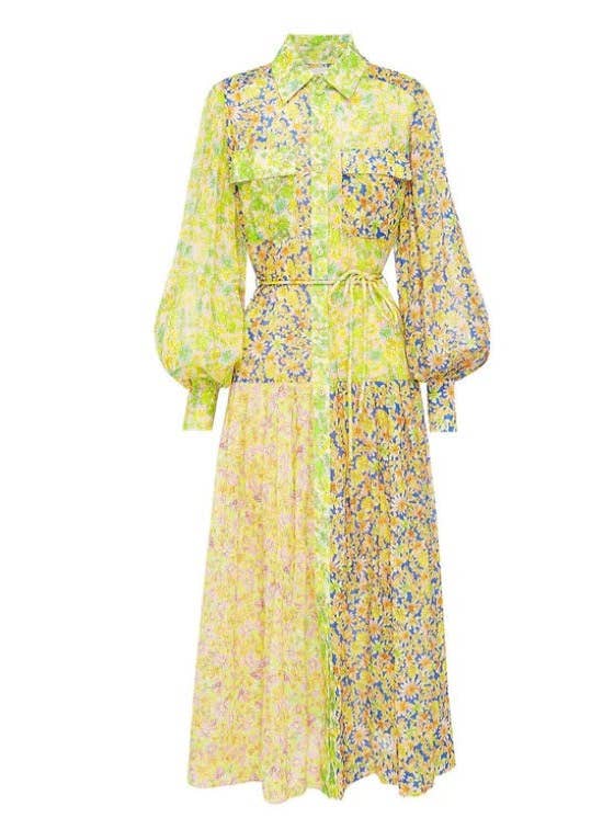 Yellow multi Floral long sleeve maxi dress for wholesale on Faire