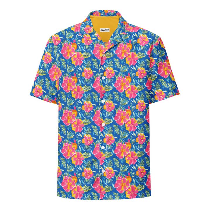 Camisa Havaiana Hibiscus Lagoon Button Down por atacado de Tropical Seas Clothing
