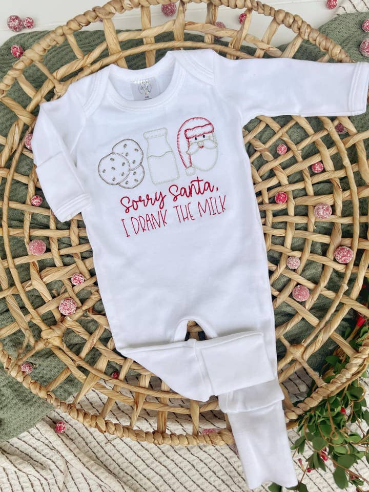 Baby Romper | Sorry Santa I Drank All The Milk Christmas for wholesale by Wonderfully Made