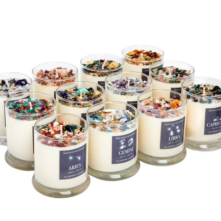 New Moon Beginnings - Wholesale Jar/Filled Candle - Zodiac Candles - Soy Candle - Astrology Crystal Candles48