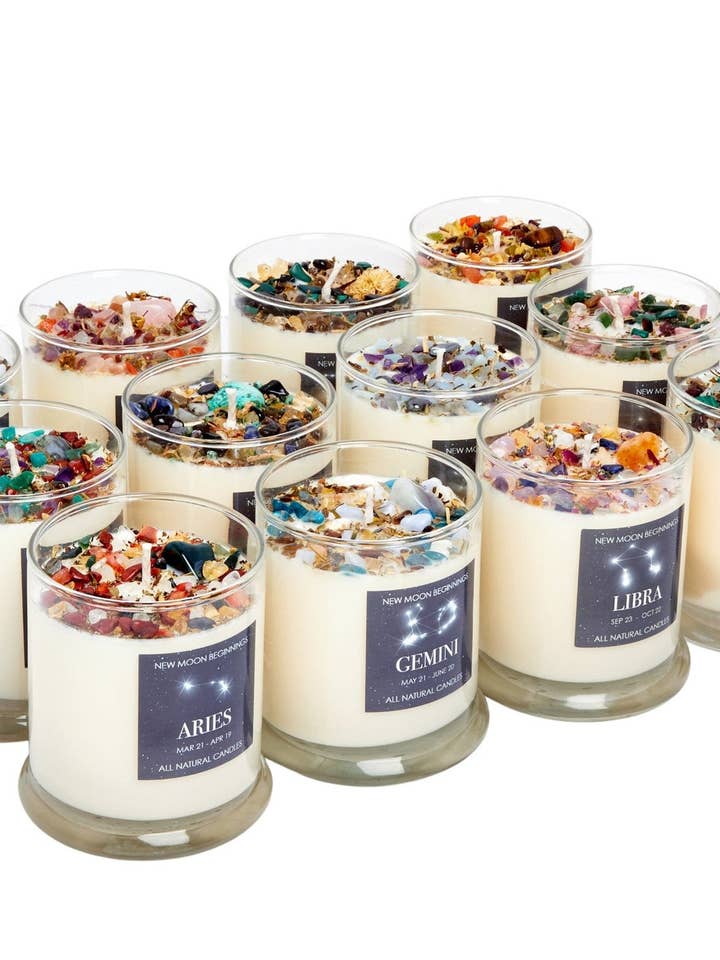Zodiac Candles - Soy Candle - Astrology Crystal Candles for wholesale by New Moon Beginnings