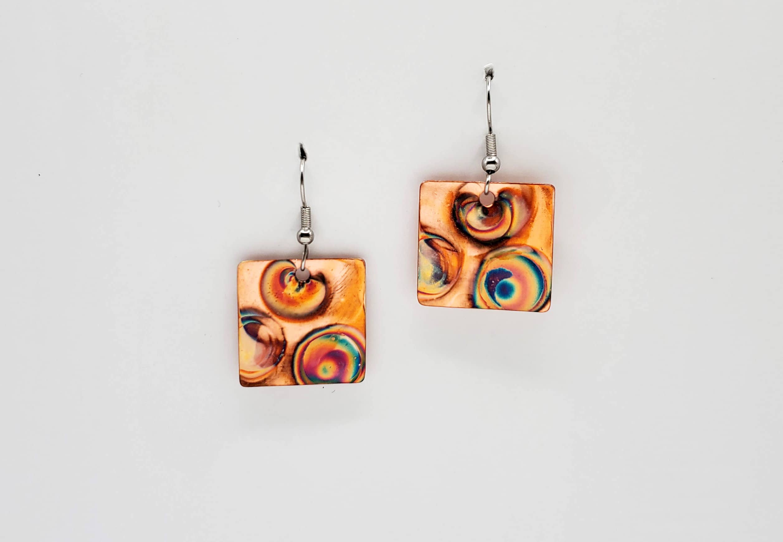 Covaly Artisan Jewelry - Wholesale Dangle Earrings - Small Flame Paint Copper Square Earrings1