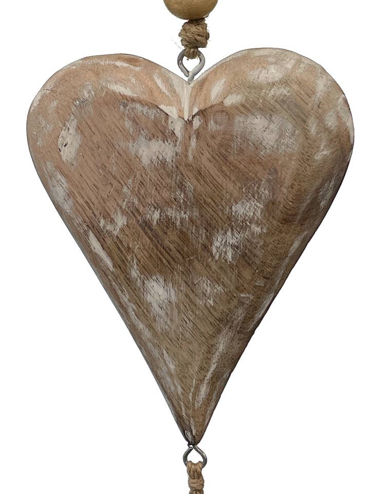 Carillon en bois de manguier - Cœur blanc lavé 19" pour la vente par Jafsons International