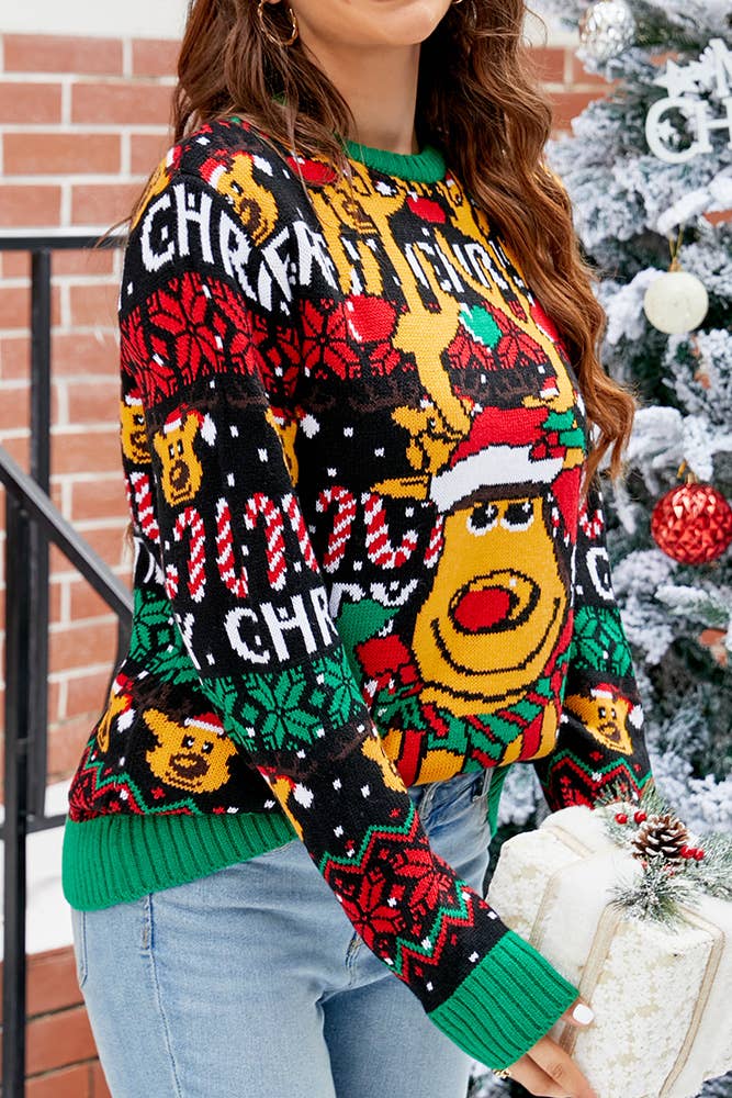 Comely Fashion - Wholesale Knit Sweater - Women's - Christmas Cartoon Elements Jacquard Knit Pullover Sweater18