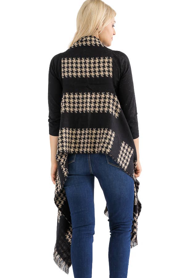 Chaleco largo con ribete deshilachado a cuadros en forma de pata