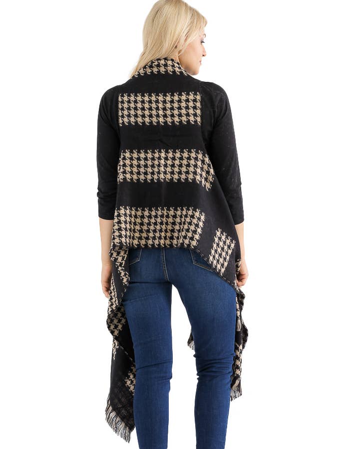 Chaleco largo con ribete deshilachado a cuadros en forma de pata