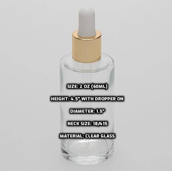 The Bottle Shoppe – Suporte de óleo essencial por atacado – Frasco cilíndrico de vidro transparente 60 ml com conta-gotas dourado2