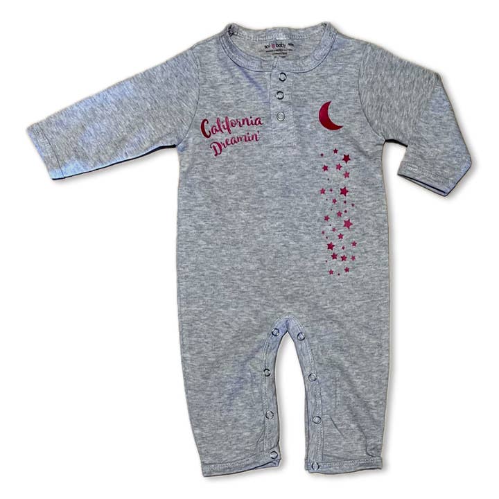 Sol Baby California Dreamin' Gris Chiné Combinaison Henley à Manches Longues pour la vente par Sol Baby