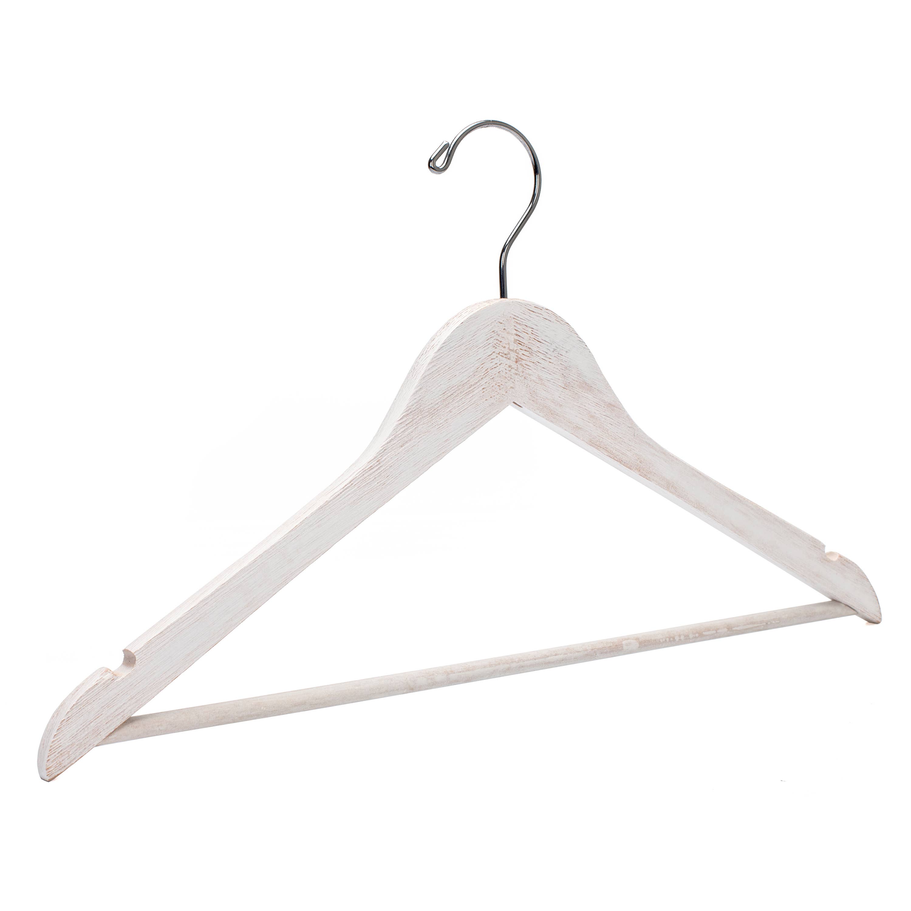 Quality Hangers – Großhandel Kleiderbügel – WV40 - Weißer rustikaler Vintage-Holzkleiderbügel, 44,5 cm - 80 Stück8