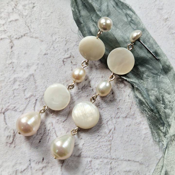 Pearl Cascade Earrings - long for wholesale by The Lucky Sixpence