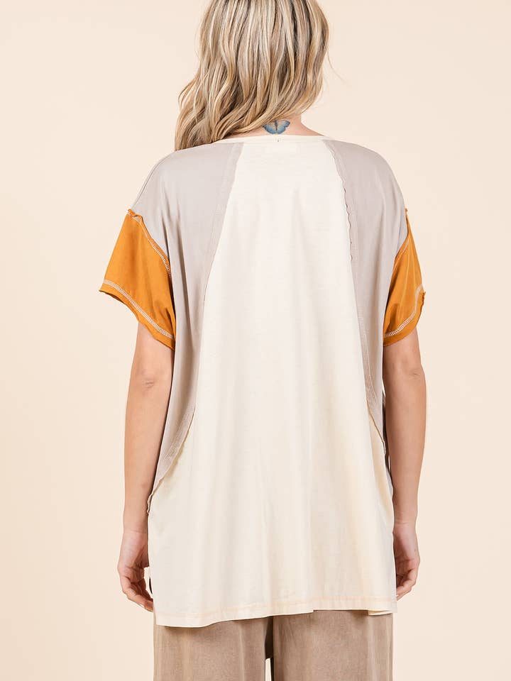 mittoshop – Túnica - Mulher por atacado – TOP DE MALHA DE MANGA CURTA EM BLOCO COLORIDO DE GRANDES DIMENSÕES24