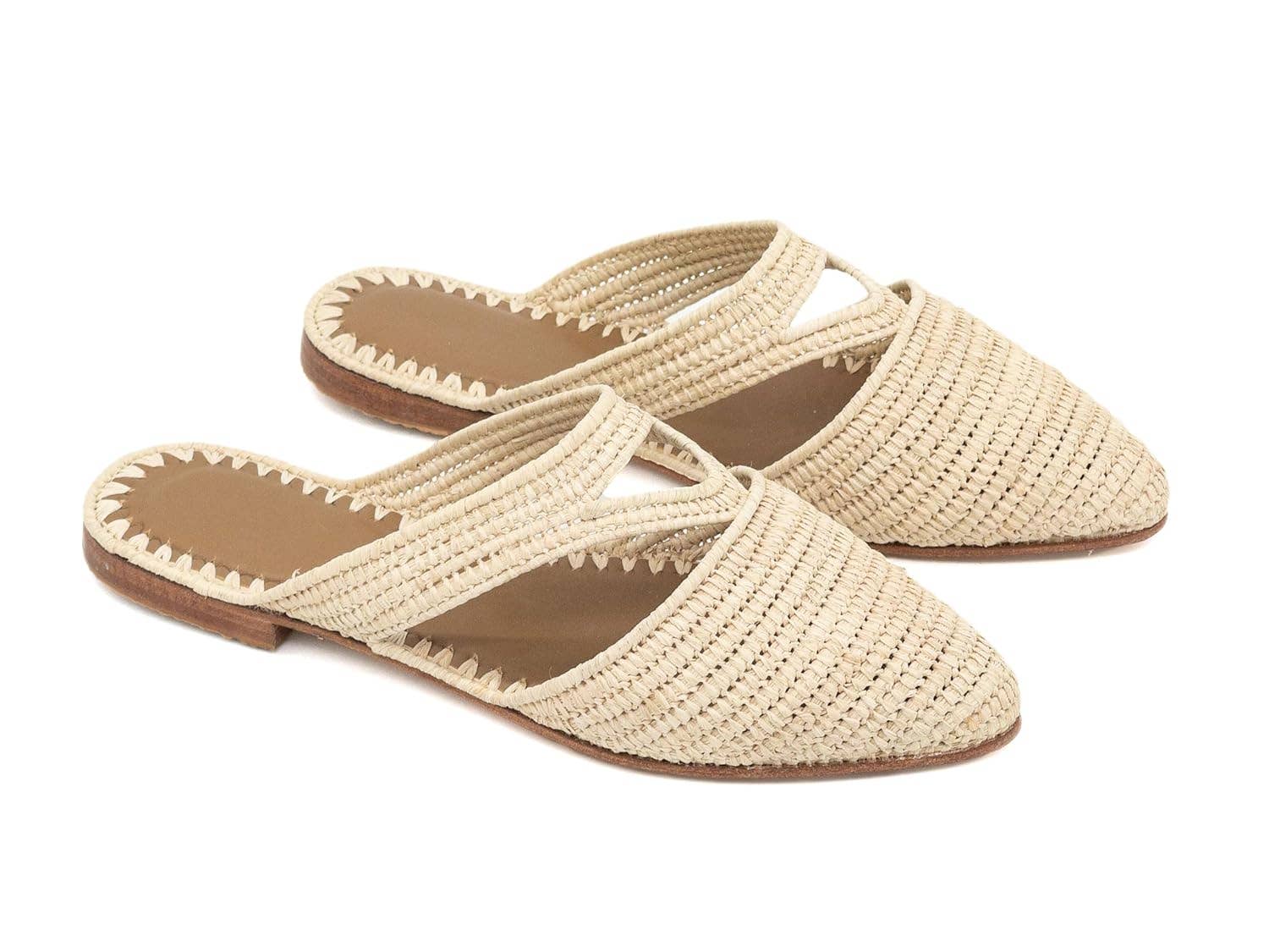 Beige Moroccan Raffia Slippers, Raffia shoes, raffia flats for wholesale on Faire4