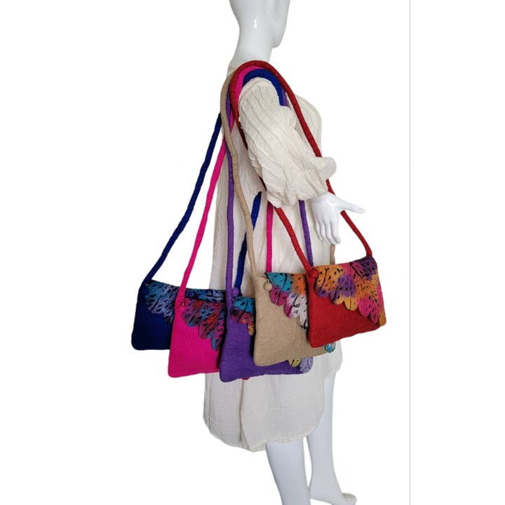 Evergreen Guardian Imports - Wholesale Crossbody Bag - Women's - BA653 Wool Felt Bag Small Leaf Feather