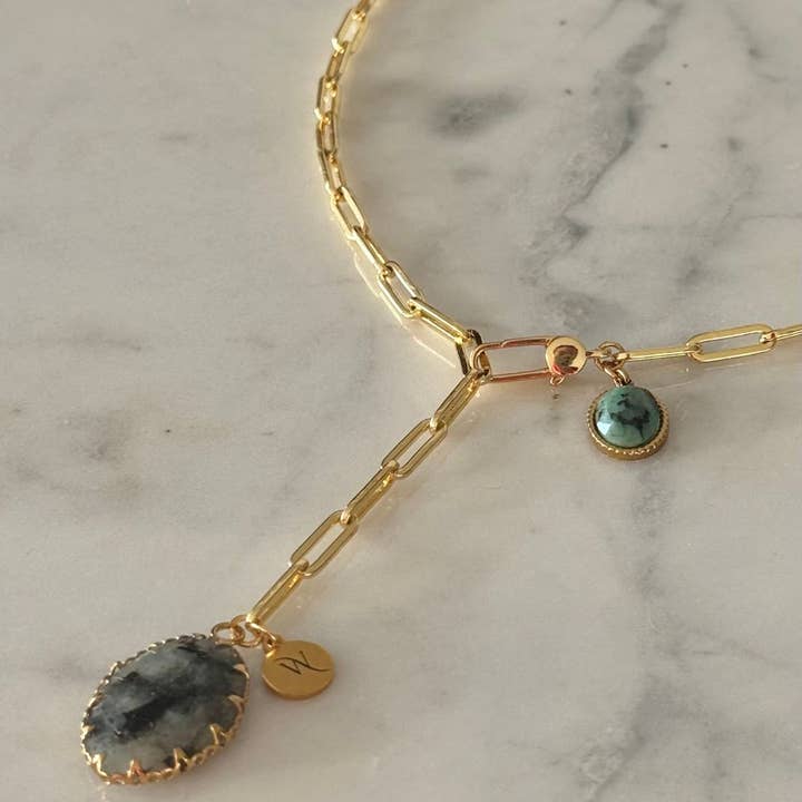 WILYMI Jewelry Co - Wholesale Pendant/Charm Necklace - Labradorite & Ruby Zoisite Necklace | 18k Gold Filled 3