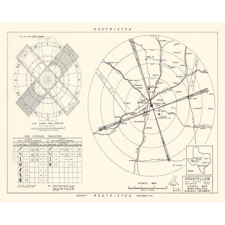 Ted's Vintage Art - Wholesale Map - Vintage Map of the Goodfellow Air Force Base Vicinity, 19524