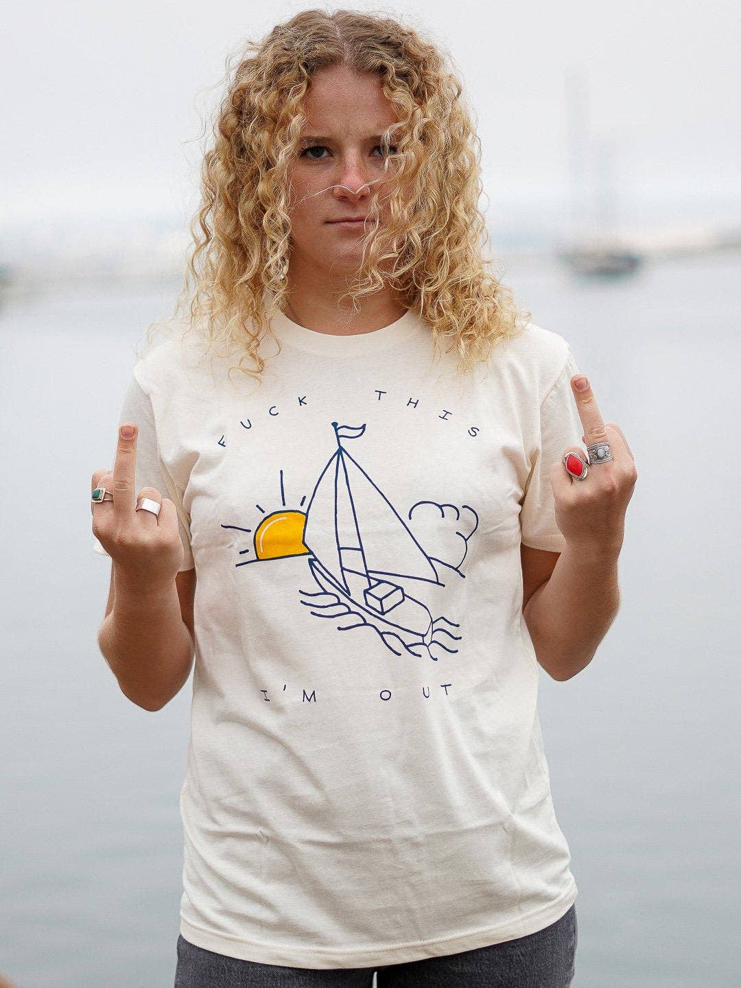 Culk - Wholesale Screen Printed T-Shirt - Unisex - Sailboat Tee Cream1