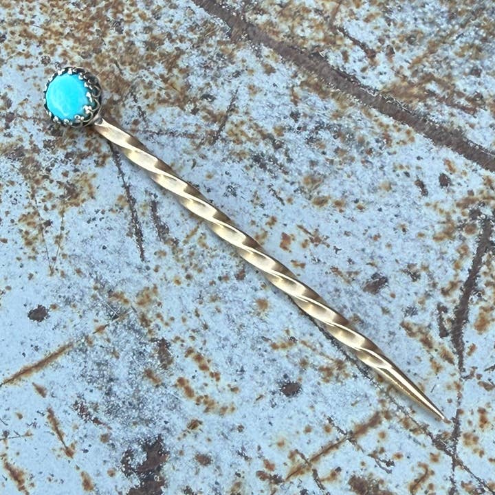 Boles silver, LLC - Wholesale Toothpick - Brass and Sterling Silver Turquoise Stone Cowboy Toothpick0
