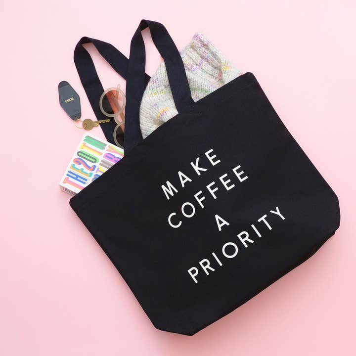 Alphabet Bags - Wholesale Tote Bag - Women's - Make Coffee a Priority - Black Canvas Tote Bag2
