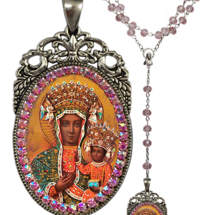 MariaSantissimaShop - Vendita all'ingrosso Collane a grani - Rosario della Madonna nera - Decorato con strass colorati5