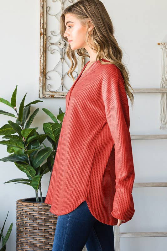 HEIMISH - Wholesale Cardigan - Women's - EJ6729-10 SOLID WAFFLE BUTTON DOWN CARDIGAN0