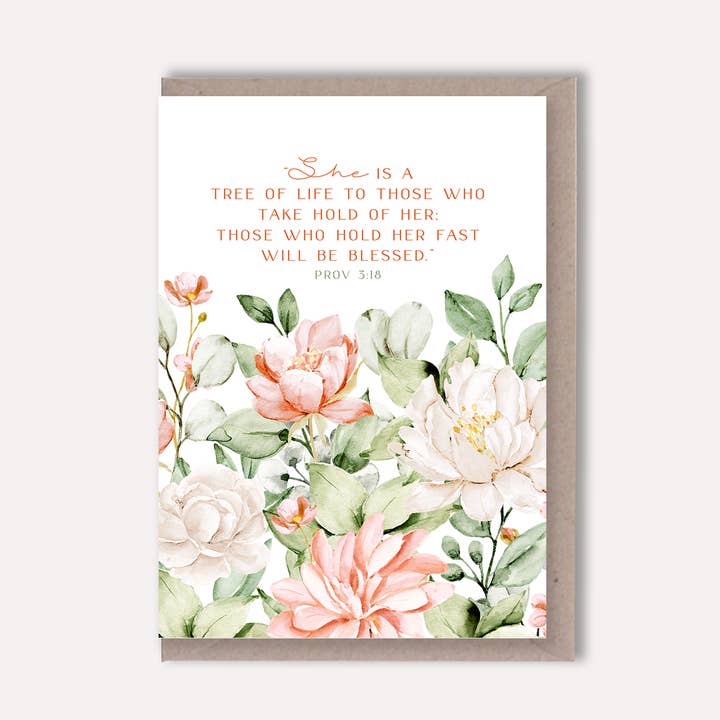 Scattered Seed Co - Wholesale Everyday Greeting Card - Christian `She` Scripture Floral greeting card for Women - Proverbs 3:180