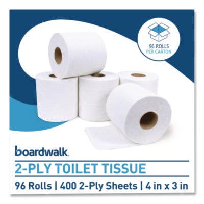 NAI Janitorial Supplies - Wholesale Toilet paper - Boardwalk® 2-Ply Toilet Tissue, Septic Safe, White, 400 Sheets/Roll4